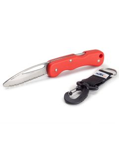 Coltello inox serramanico seghettato con clip a moschettone