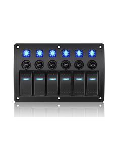 Pannello 6 interruttori con Led Blu e fusibili mm 182x120