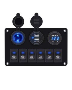 Pannello 6 Interruttori IP53 voltmetro e USB mm 175x107