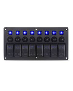 Pannello 8 interruttori con Led Blu e fusibili mm 235x120