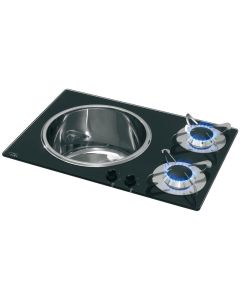 Piano cottura cm 60x42 due fuochi e lavello con ferma pentole