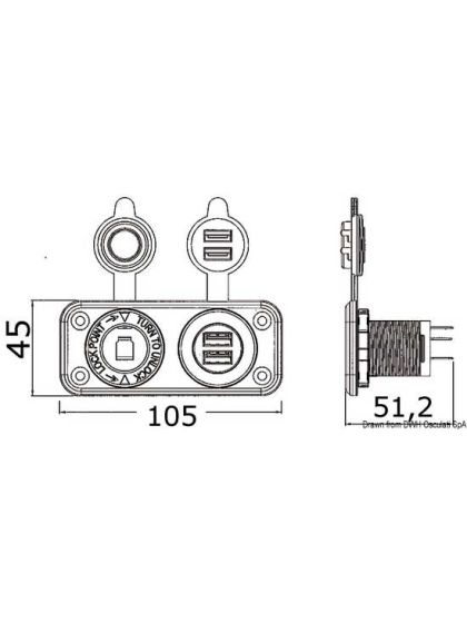 Presa accendisigari in PVC 12v con USB e C da incasso