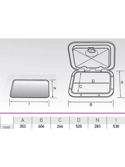 Sportello rettangolare grande serie Top Line 606x353mm