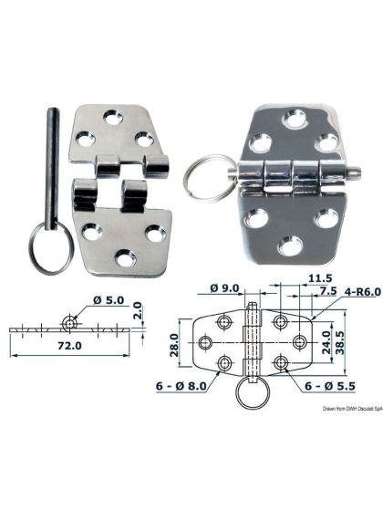 Cerniera inox divisibile mm 72x38,5