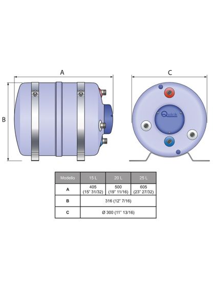 Boiler Nautico Scalda Acqua Quick B3 25 Litri 500w Serbatoio Composito