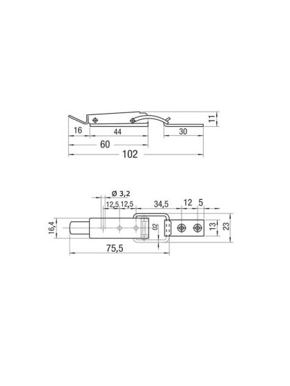 Chiusura a leva inox per cofani e sportelli 102mm