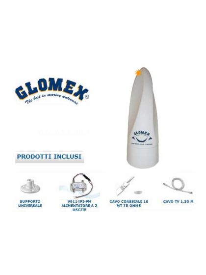 Antenna TV Per Barca Glomex VT300 e Radio FM DVBT-2