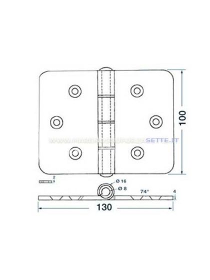Cerniera inox rettangolare mm 130 x 100 maxi spessore 4mm