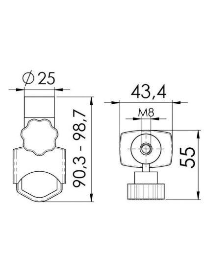 Base per faro con Filetto Ø 8mm per pulpito 22-25 mm
