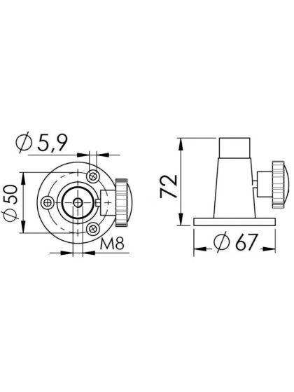 Base per faro con Filetto Ø 8mm per superficie piana.