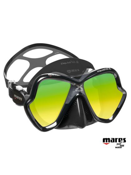 Maschera Mares X-Vision ultra Liquidskin nera lenti oro