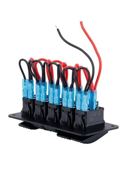 Pannello 5 interruttori con Led Blu e fusibili mm 155x68