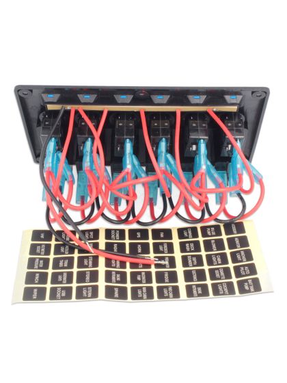 Pannello 6 interruttori con Led Blu e fusibili mm 182x120