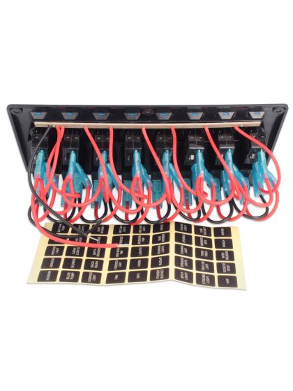 Pannello 8 interruttori con Led Blu e fusibili mm 235x120