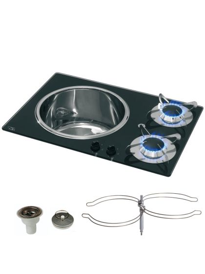 Piano cottura cm 60x42 due fuochi e lavello con ferma pentole 5010068