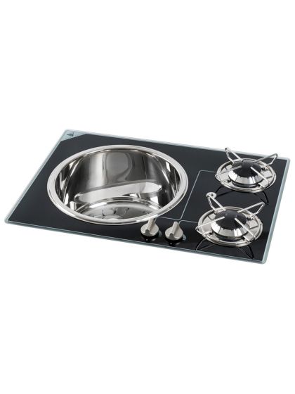 Piano cottura cm 60x42 due fuochi e lavello con ferma pentole 5010069