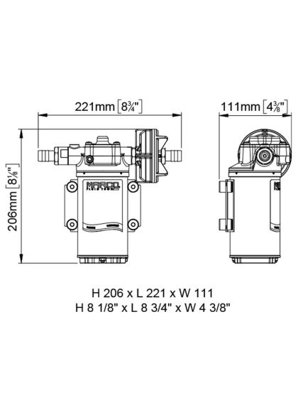 Pompa Marco UP6-PV PEEK 12 Volt 26 l/min per acqua con valvola non ritorno