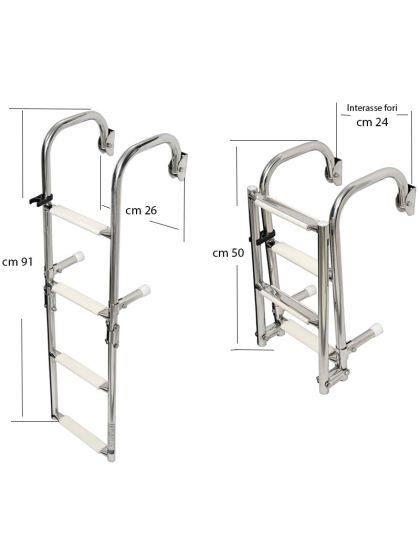 Scaletta Barca Inox 4 Gradini Pieghevole Arcuata 910 cm