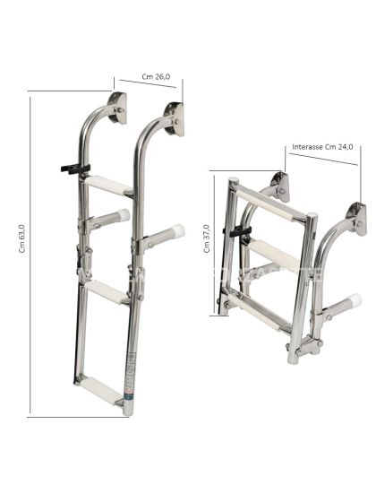 Scaletta Inox Barca Pieghevole 3 Gradini Larghezza cm 26