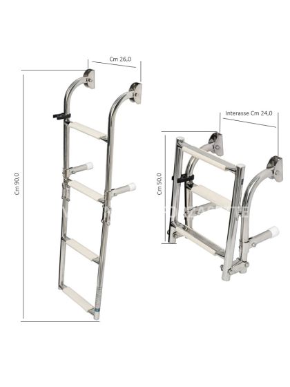 Scaletta Inox Barca Pieghevole 4 Gradini Larghezza cm 26