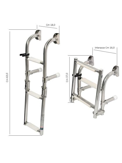 Scaletta Inox Barca Pieghevole 3 Gradini Larghezza cm 18