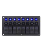 Pannello 8 interruttori con Led Blu e fusibili mm 235x120