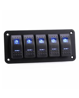 Pannello 5 interruttori con Led Blu e fusibili mm 155x68