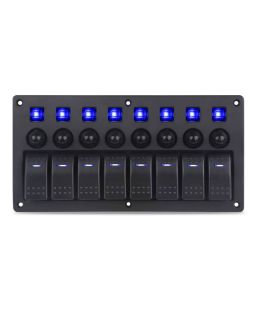 Pannello 8 interruttori con Led Blu e fusibili mm 235x120