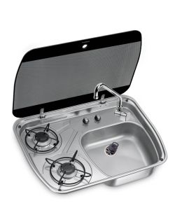 Piano cottura cm 60x45 due fuochi e lavello con coperchio