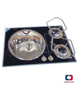 Piano cottura cm 60x42 due fuochi e lavello con ferma pentole 5010069