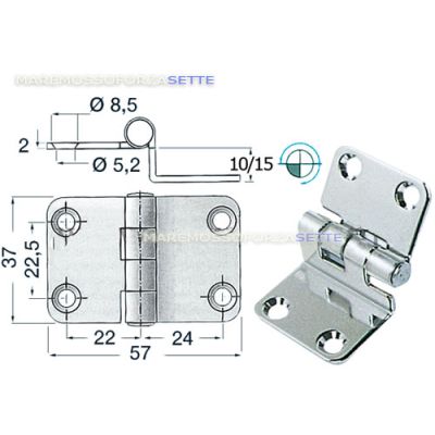 Cerniera inox a sbalzo 15mm