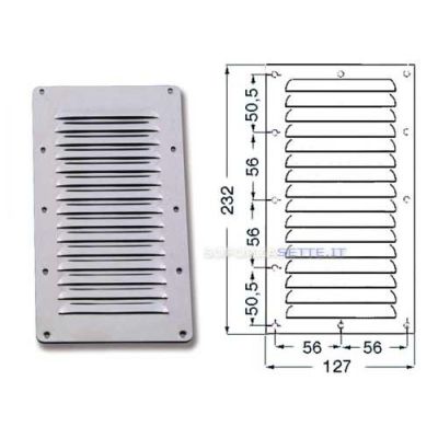 Griglia inox rettangolare di areazione 232 x 127