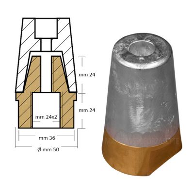 Zinco ogiva conica completa per asse elica Ø 35 mm