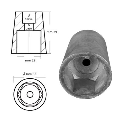Zinco ogiva esagonale elica radice per asse Ø 22-25 mm
