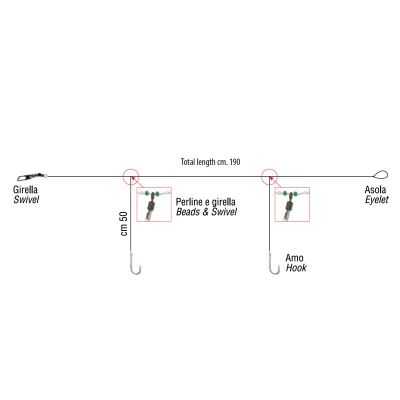 Montatura calamento 2 ami mis 4 surf e bollentino barca
