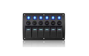 Pannello 6 interruttori con Led Blu e fusibili mm 182x120