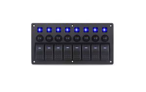 Pannello 8 interruttori con Led Blu e fusibili mm 235x120
