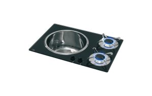 Piano cottura cm 60x42 due fuochi e lavello con ferma pentole