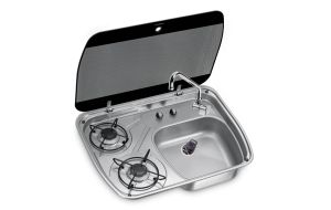 Piano cottura cm 60x45 due fuochi e lavello con coperchio